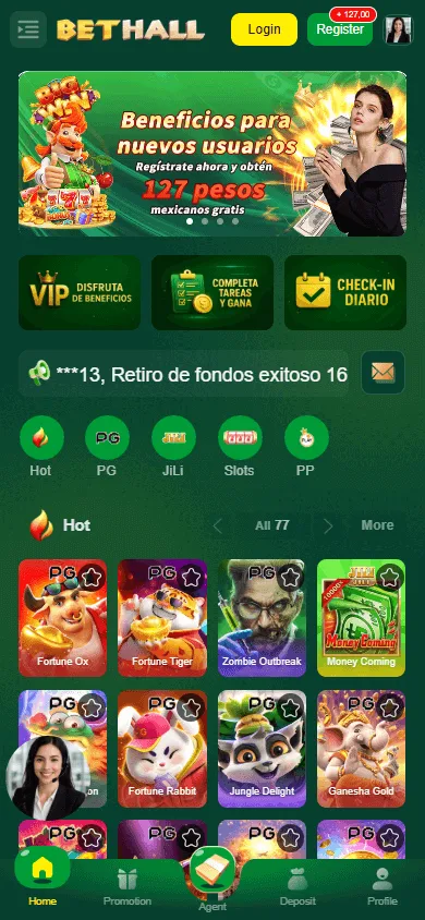 Bethall Casino home page on mobile